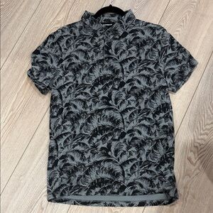 Express Men’s Black & Gray Palm Leaf Short Sleeve Polo